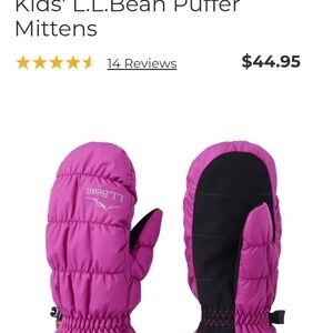 L.L. Bean Kids' Pink Puffer Mittens